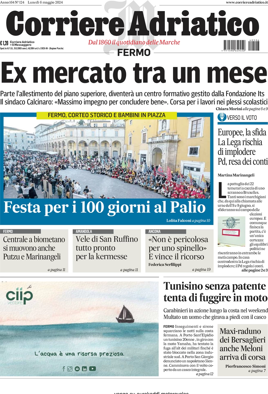anteprima della prima pagina di corriere-adriatico-fermo del 06/05/2024