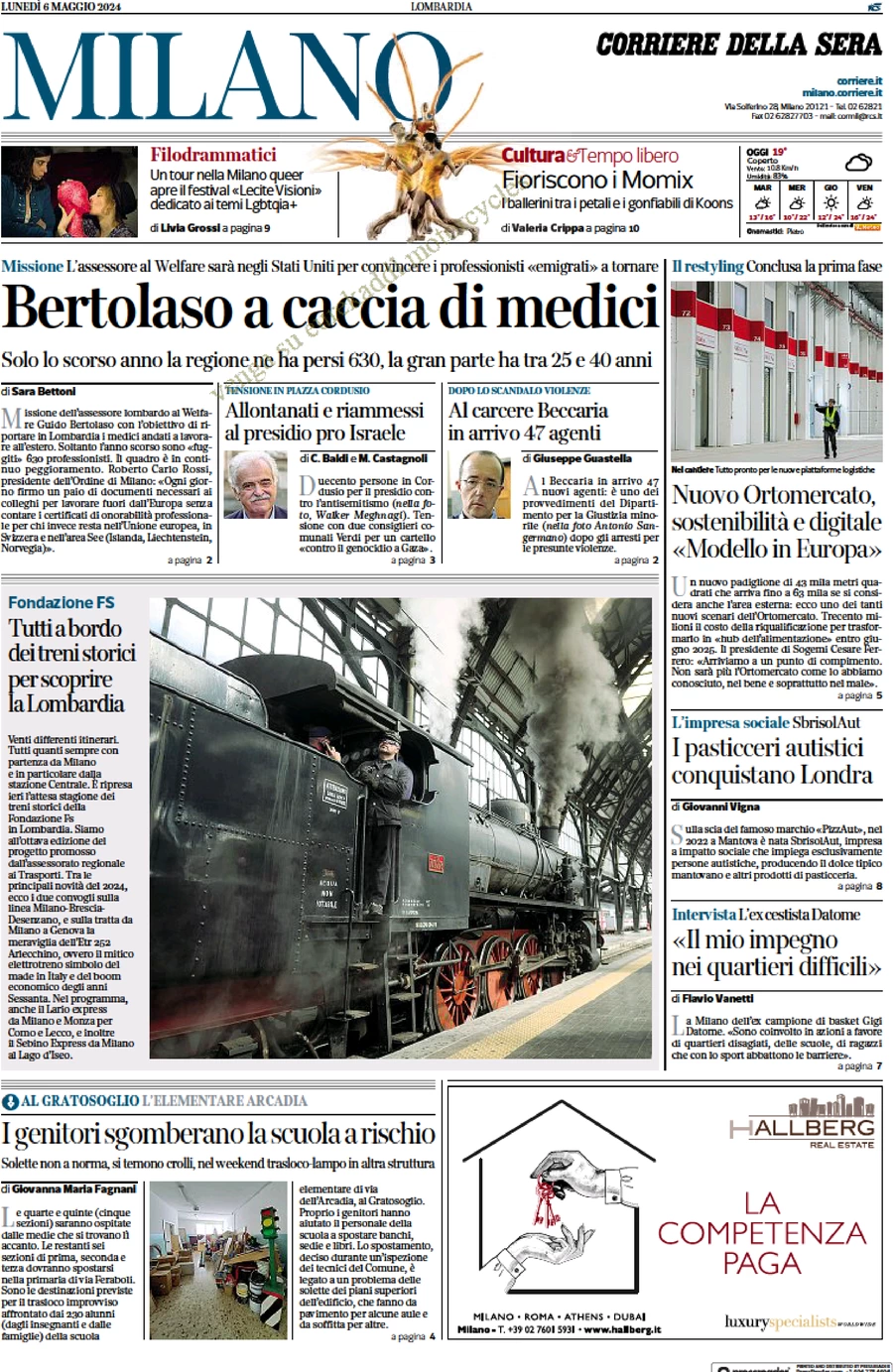 anteprima della prima pagina di corriere-della-sera-milano del 06/05/2024