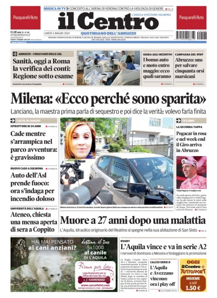 prima pagina - Il Centro (L'Aquila) del 06/05/2024