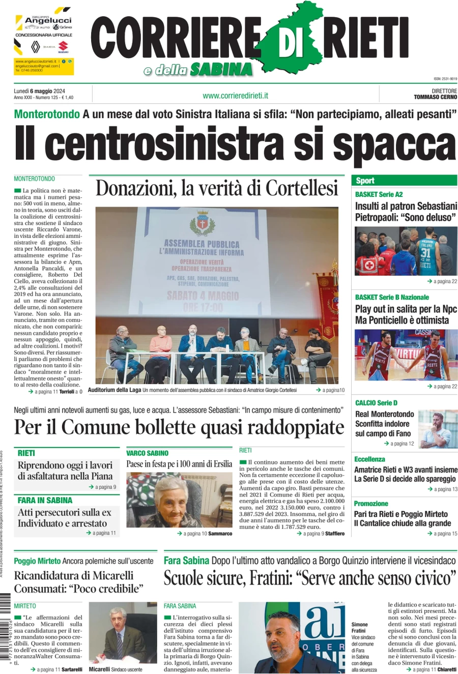 anteprima della prima pagina di corriere-di-rieti-e-della-sabina del 06/05/2024