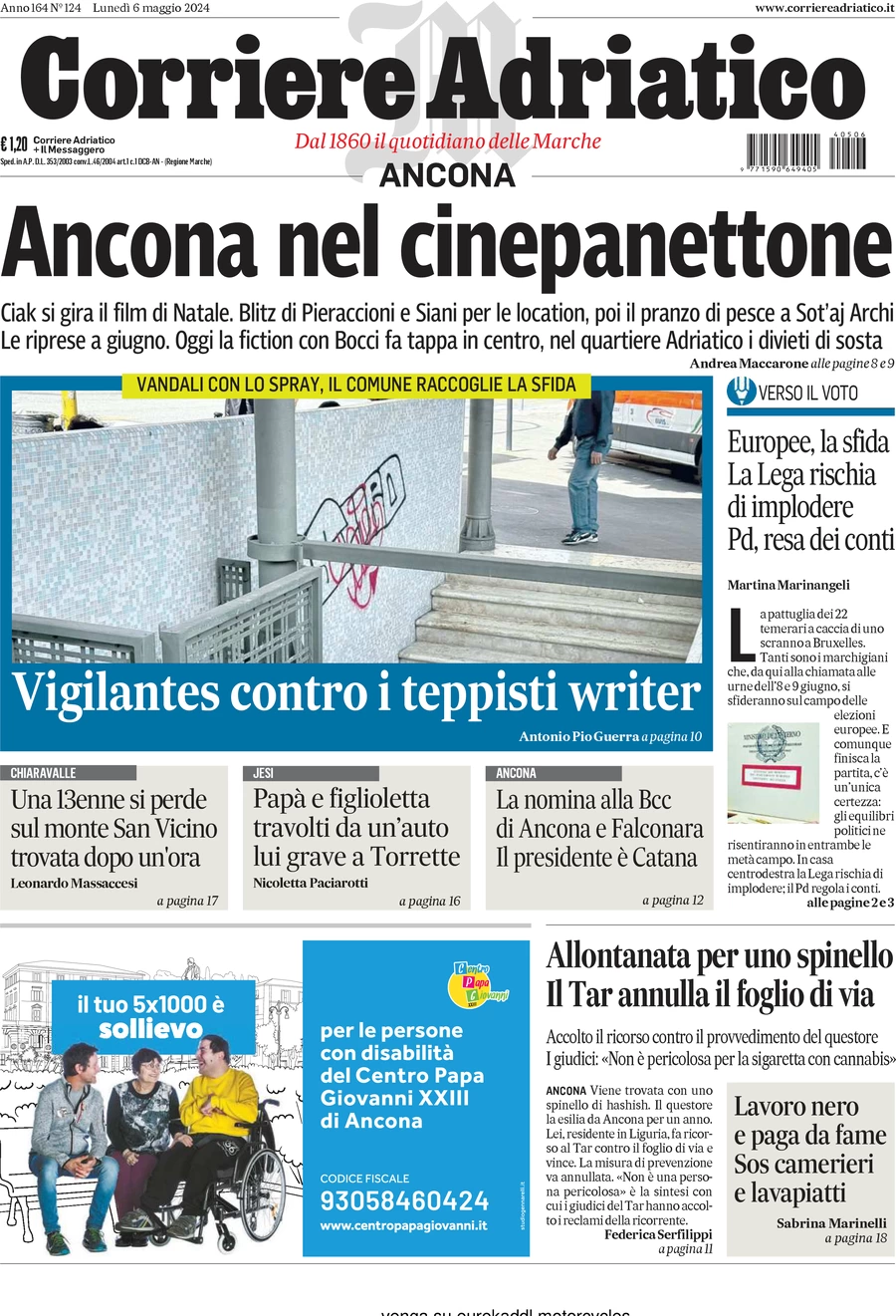 anteprima della prima pagina di corriere-adriatico-ancona del 06/05/2024