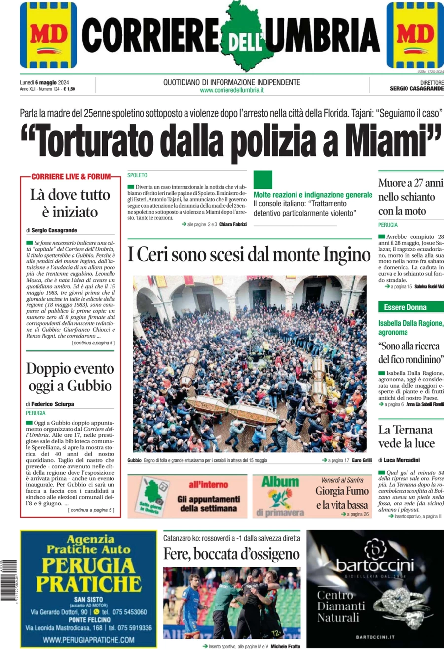 anteprima della prima pagina di Corriere dell'Umbria