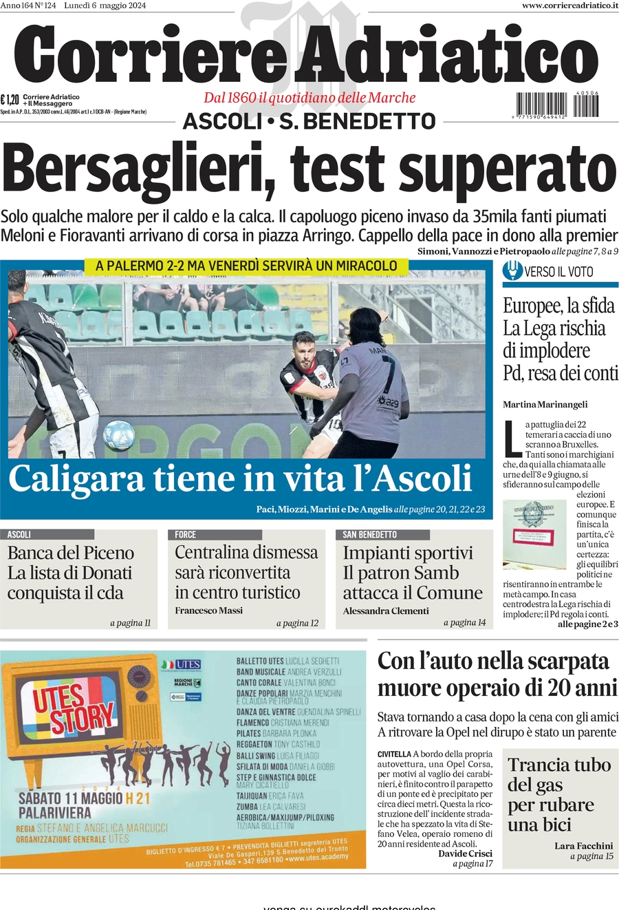anteprima della prima pagina di Corriere Adriatico (Ascoli)