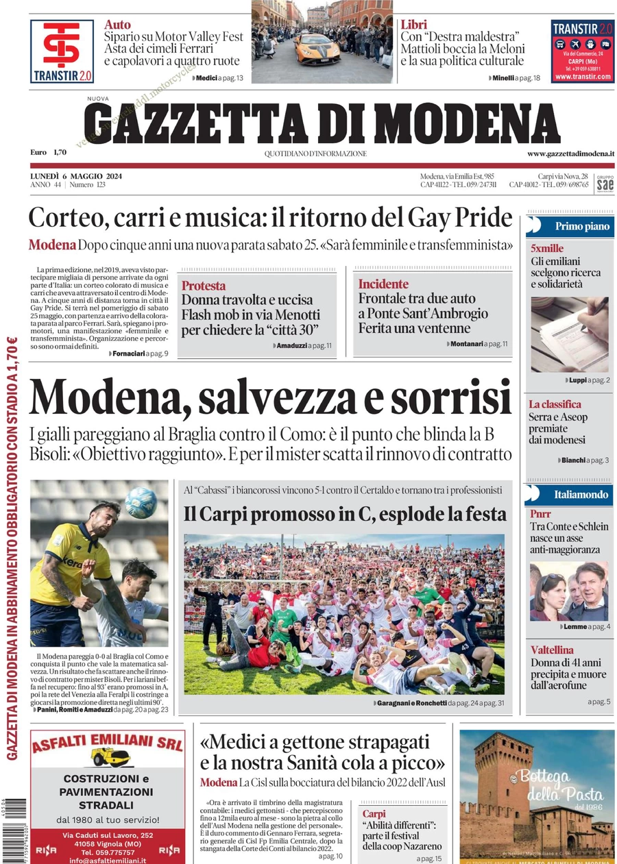 anteprima della prima pagina di Gazzetta di Modena