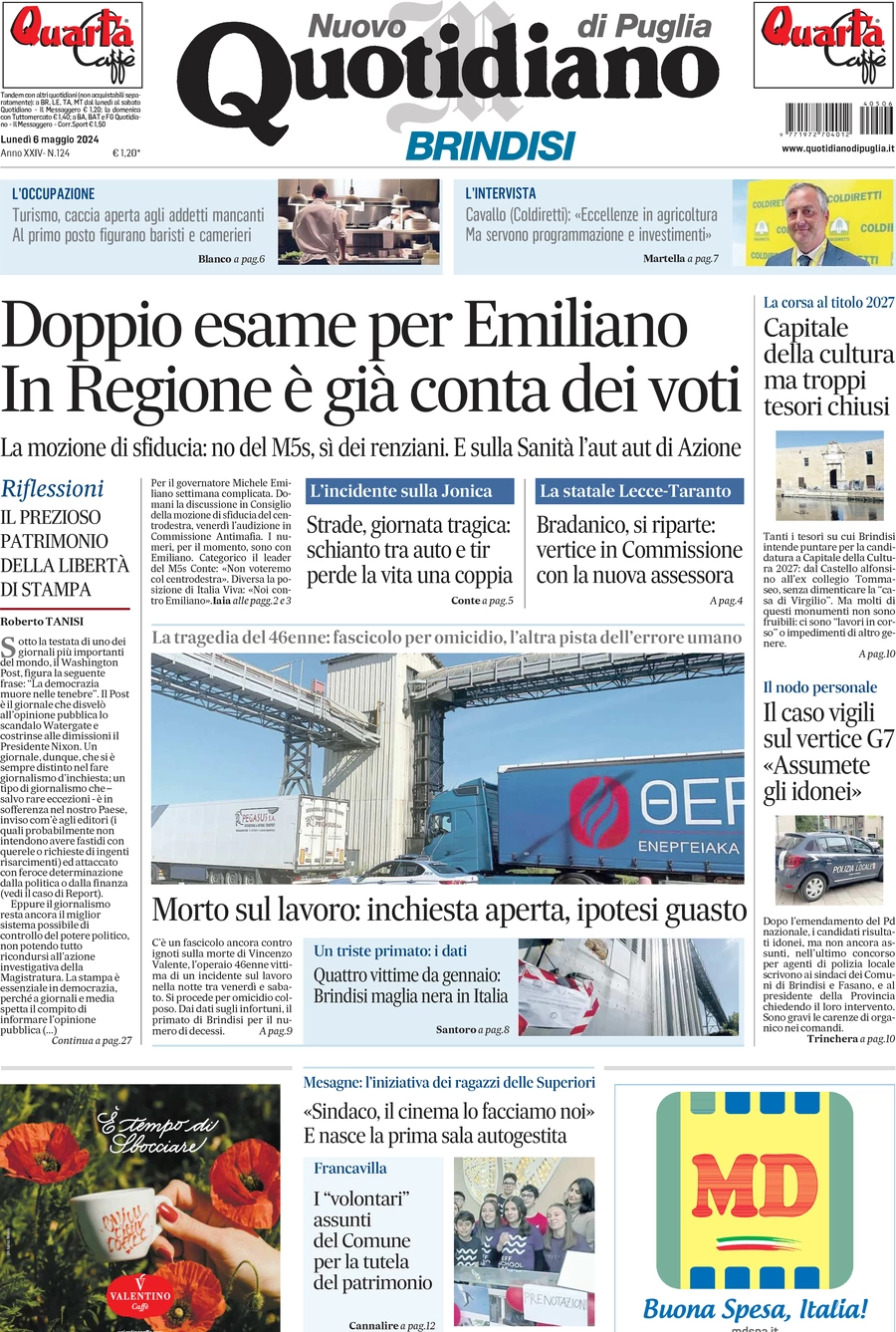 anteprima della prima pagina di Nuovo Quotidiano di Puglia (Brindisi)