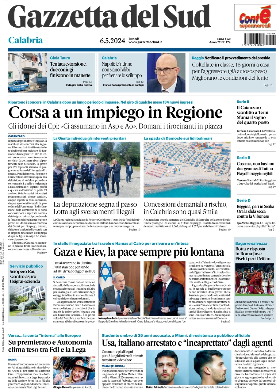 anteprima della prima pagina di Gazzetta del Sud (Reggio Calabria)
