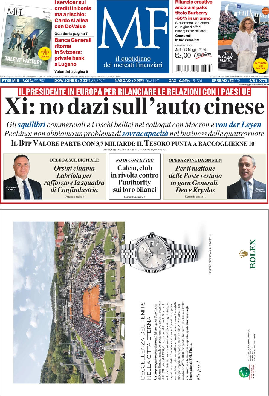 prima pagina - MF Milano Finanza del 07/05/2024