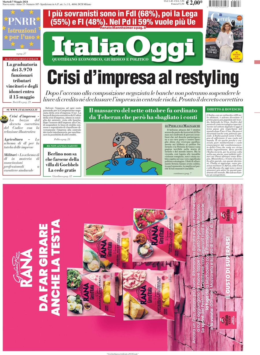 prima pagina - ItaliaOggi del 07/05/2024