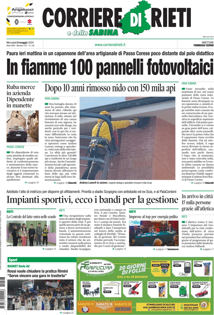 anteprima della prima pagina di corriere-di-rieti-e-della-sabina del 08/05/2024