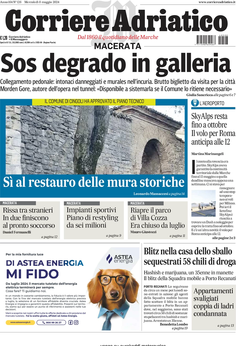 anteprima della prima pagina di corriere-adriatico-macerata del 08/05/2024
