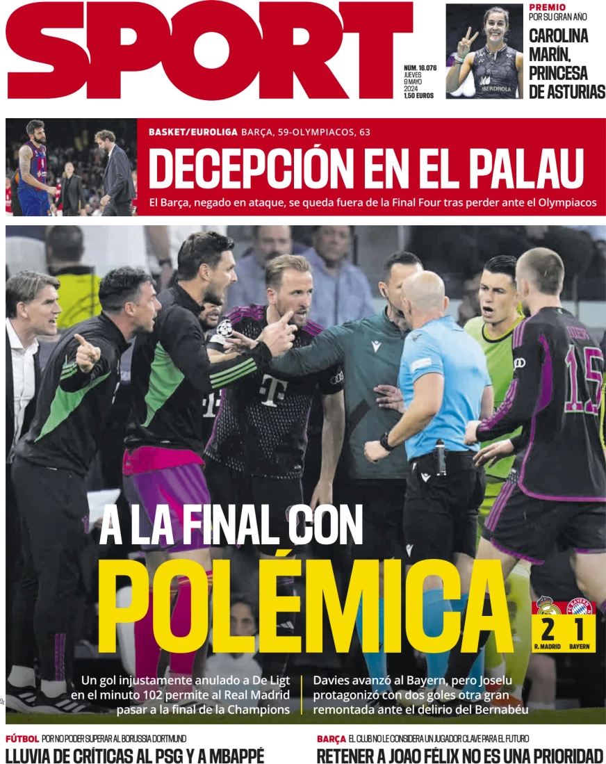 anteprima della prima pagina di sport-barcelona del 09/05/2024