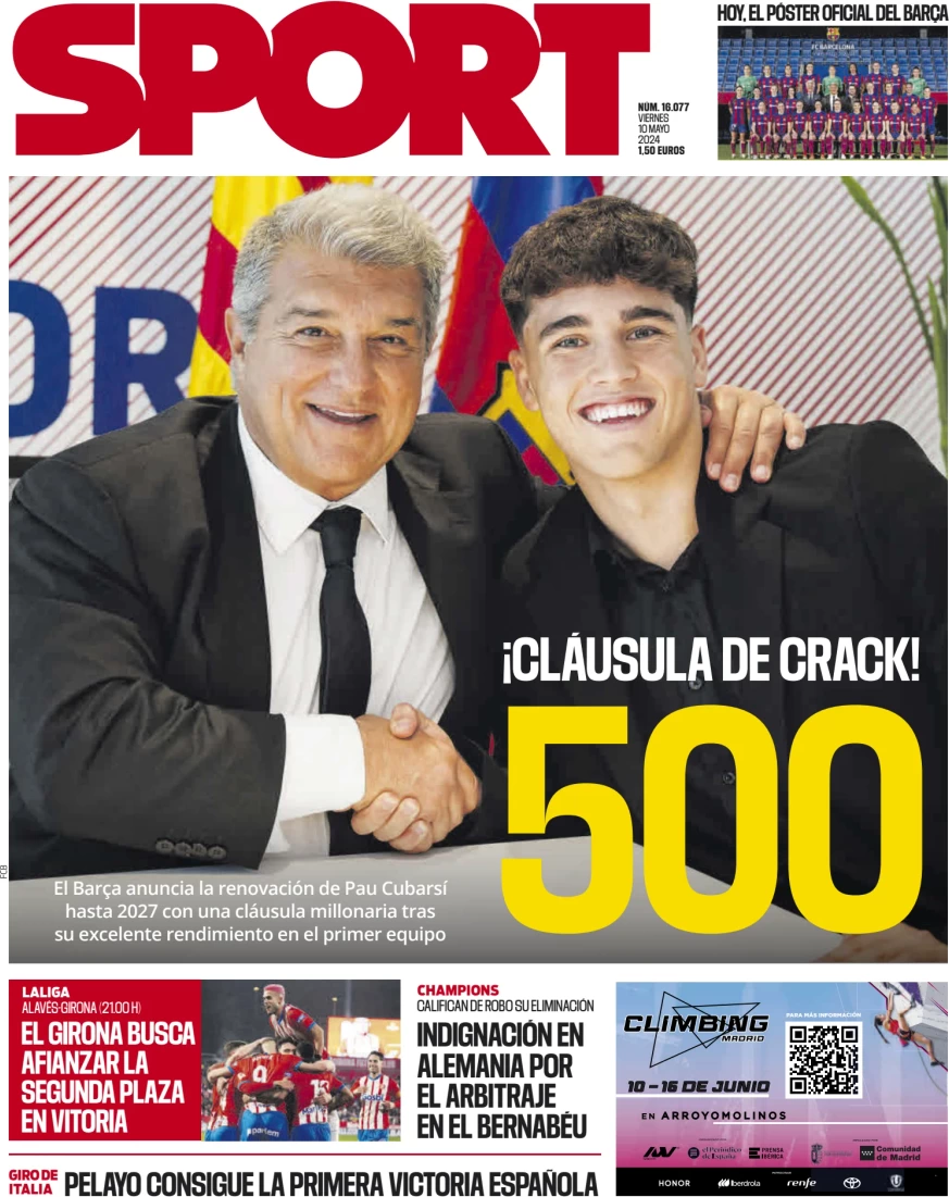 anteprima della prima pagina di sport-barcelona del 10/05/2024