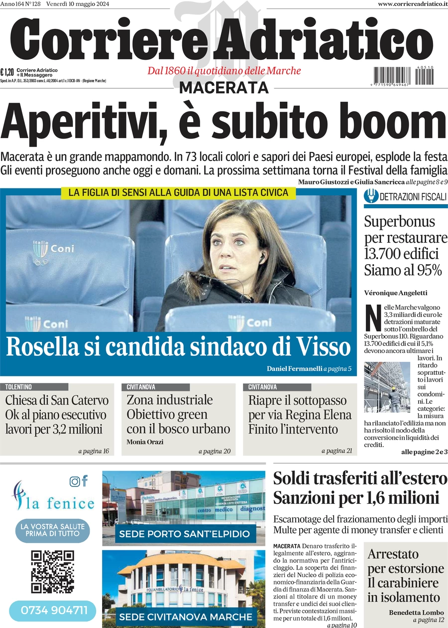 anteprima della prima pagina di corriere-adriatico-macerata del 10/05/2024