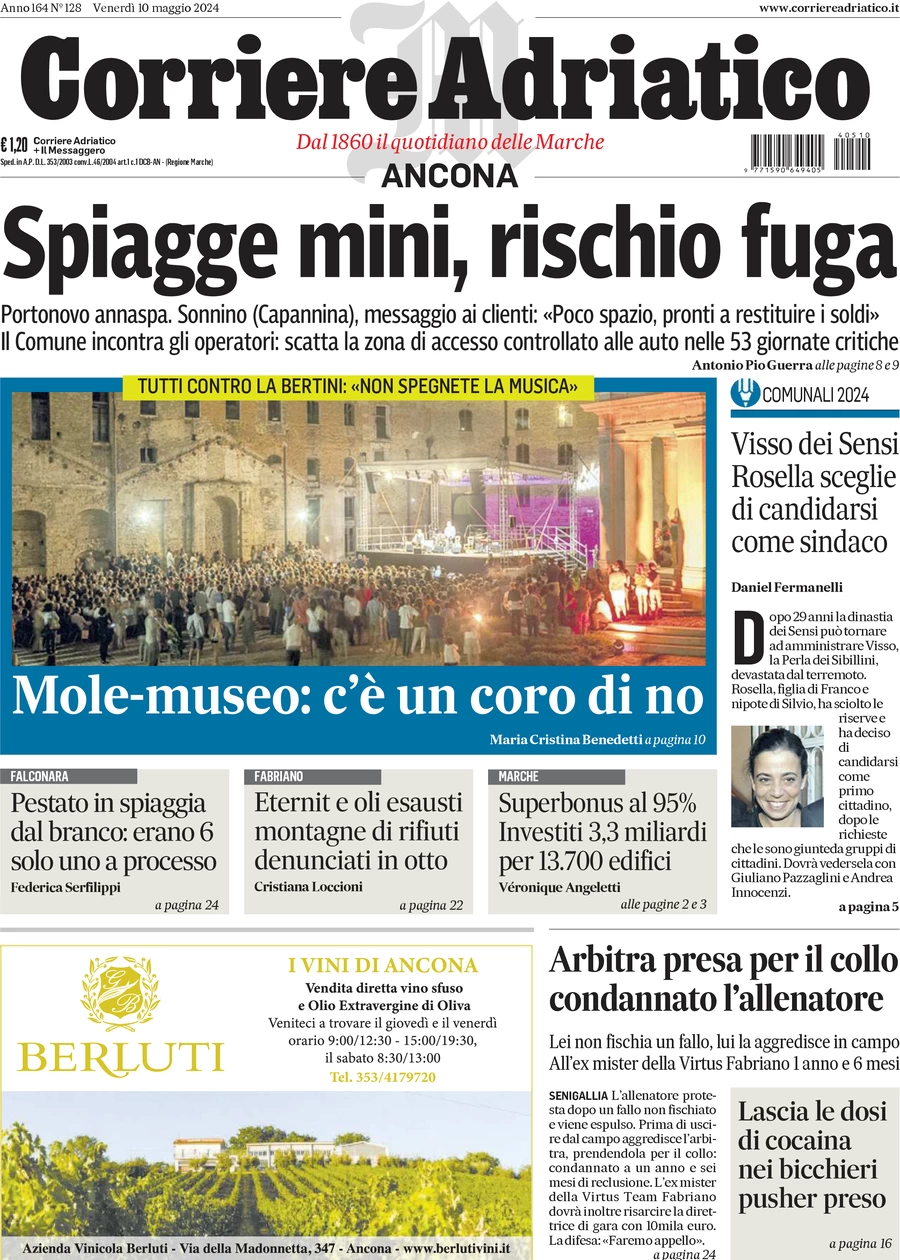 anteprima della prima pagina di corriere-adriatico-ancona del 10/05/2024