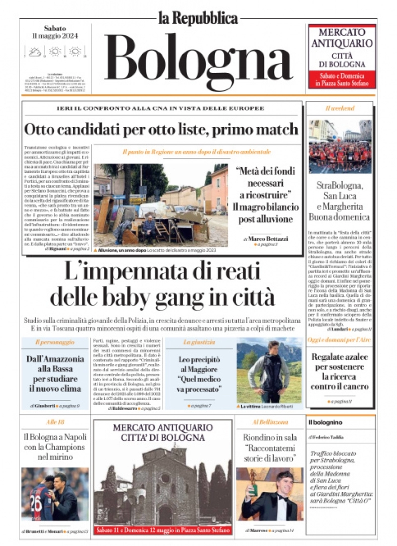 anteprima della prima pagina di la-repubblica-bologna del 11/05/2024