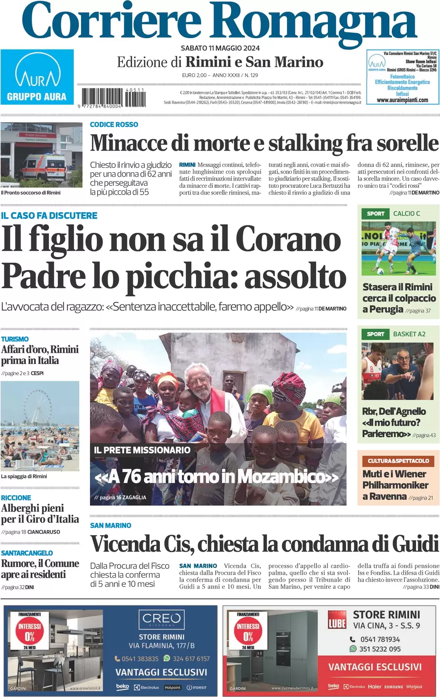 Anteprima prima pagina della rasegna stampa di ieri 2024-05-11 - corriere-romagna/