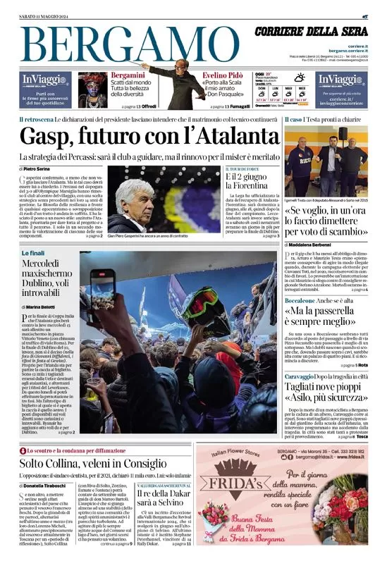 anteprima della prima pagina di corriere-della-sera-bergamo del 11/05/2024