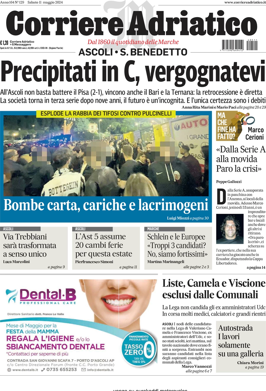anteprima della prima pagina di corriere-adriatico-ascoli del 11/05/2024