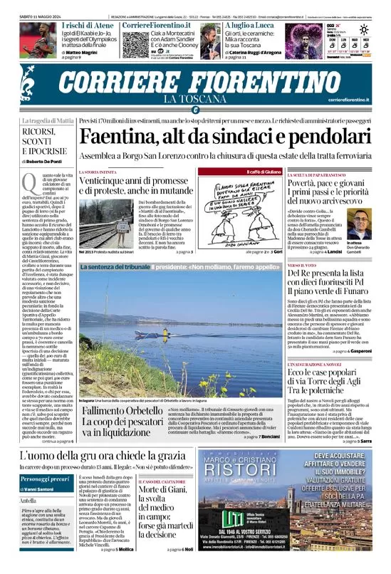 anteprima della prima pagina di corriere-fiorentino del 11/05/2024