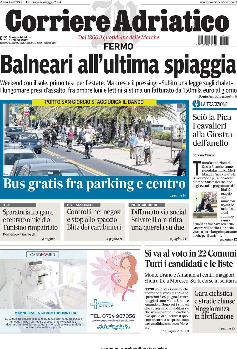 anteprima della prima pagina di corriere-adriatico-fermo del 12/05/2024