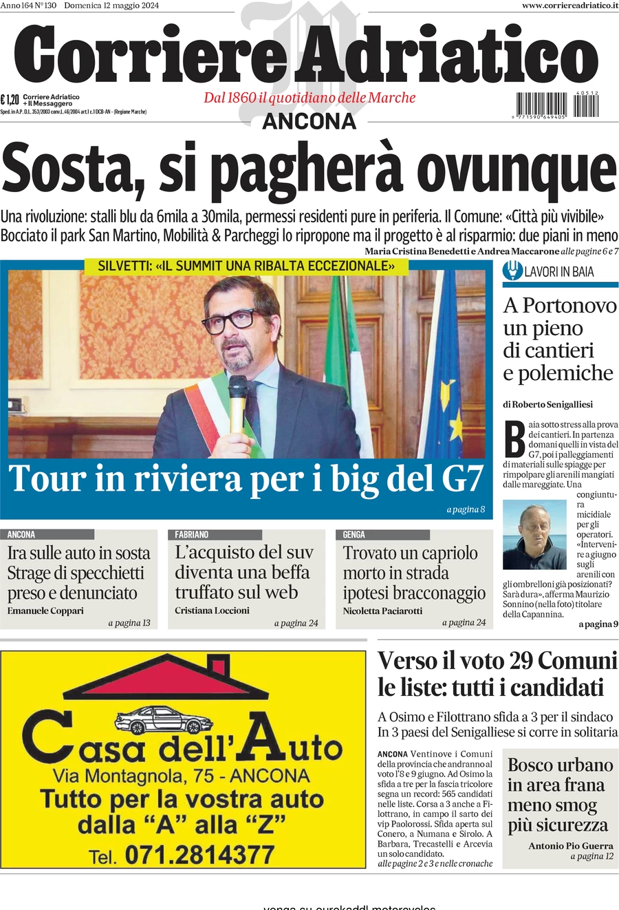 anteprima della prima pagina di corriere-adriatico-ancona del 12/05/2024