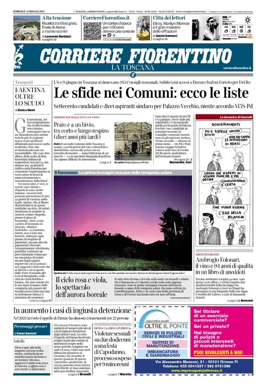 anteprima della prima pagina di corriere-fiorentino del 12/05/2024