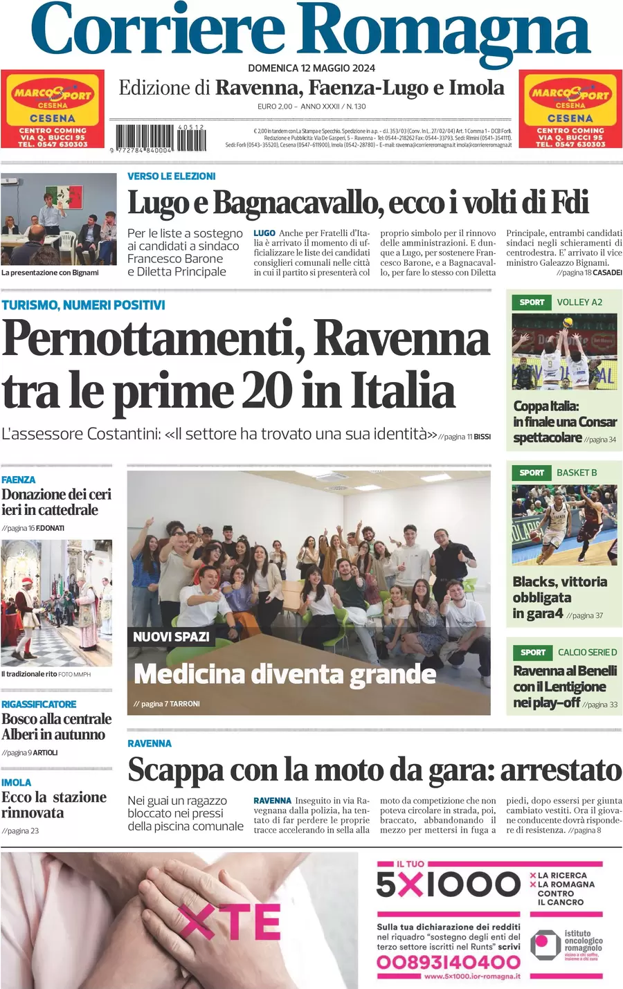 anteprima della prima pagina di corriere-romagna-ravenna-e-imola del 12/05/2024