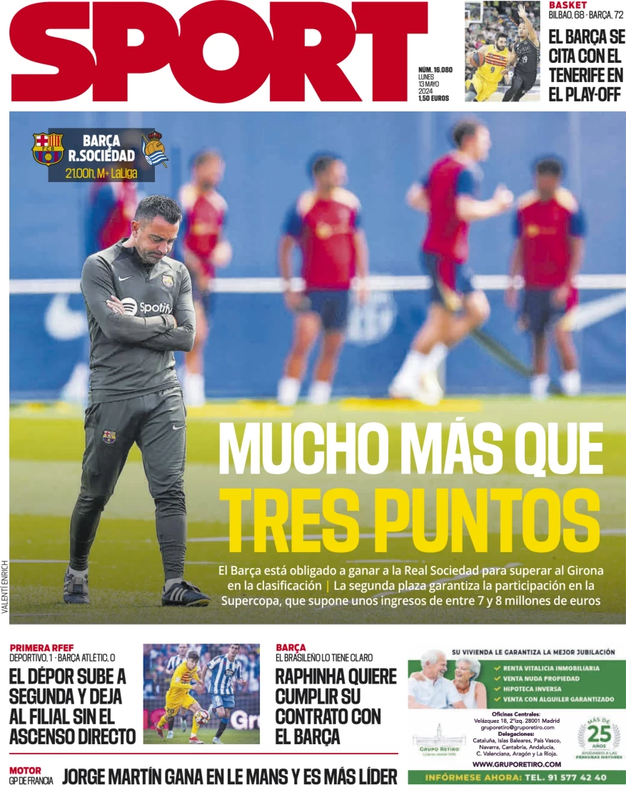 anteprima della prima pagina di sport-barcelona del 13/05/2024