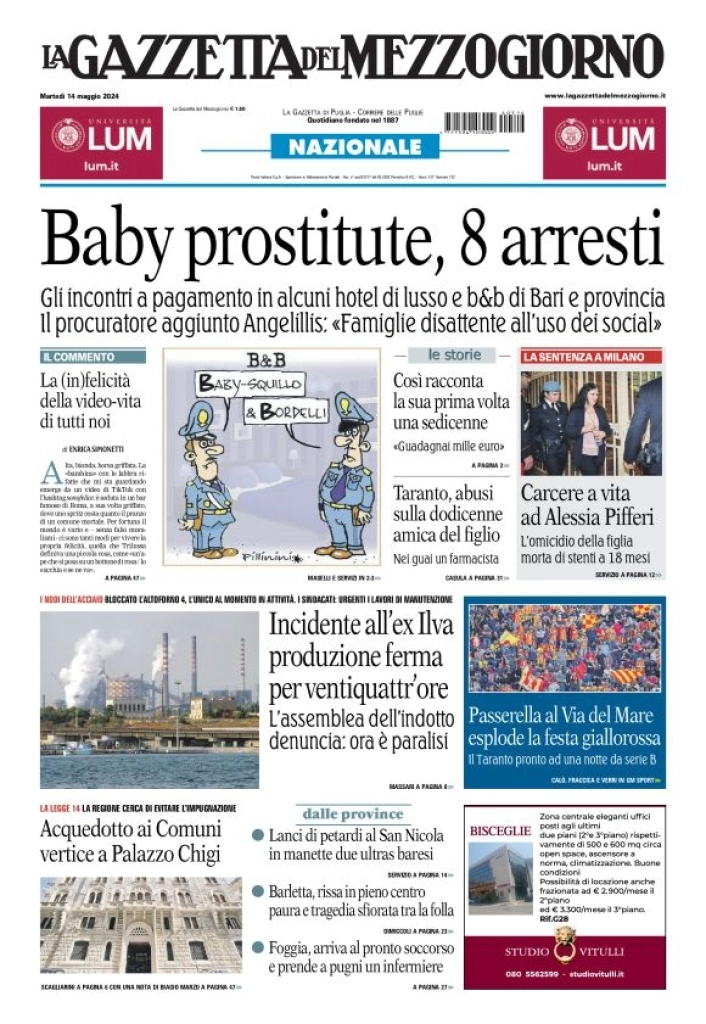anteprima della prima pagina di la-gazzetta-del-mezzogiorno-bari del 14/05/2024