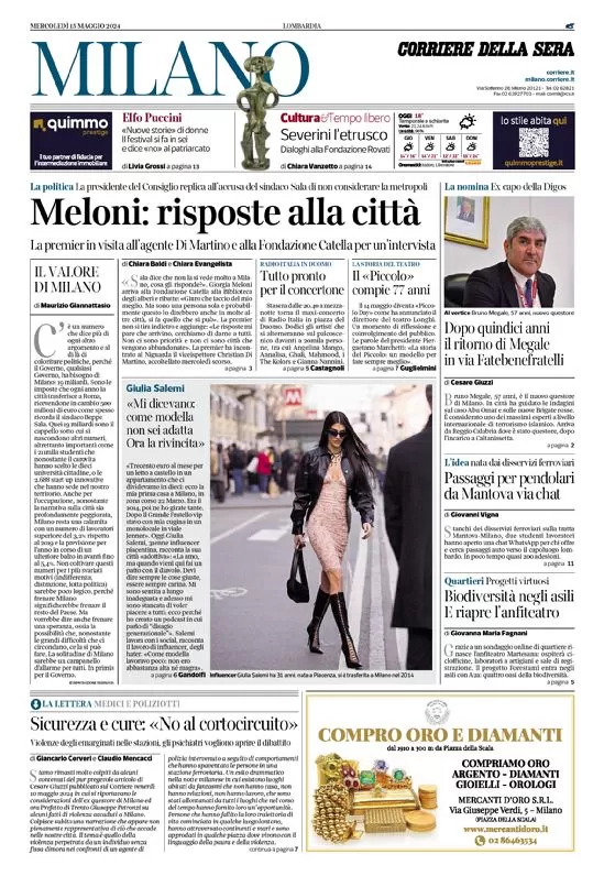 Anteprima prima pagina della rasegna stampa di ieri 2024-05-15 - corriere-milano/