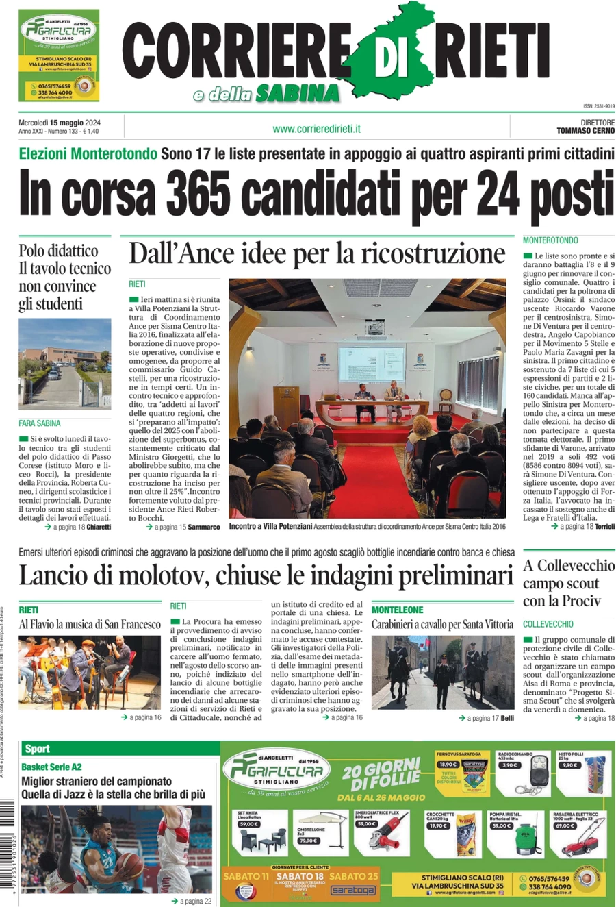 anteprima della prima pagina di corriere-di-rieti-e-della-sabina del 15/05/2024