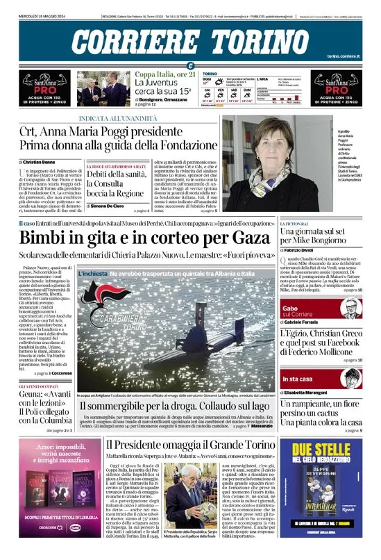 Anteprima prima pagina della rasegna stampa di ieri 2024-05-15 - corriere-torino/