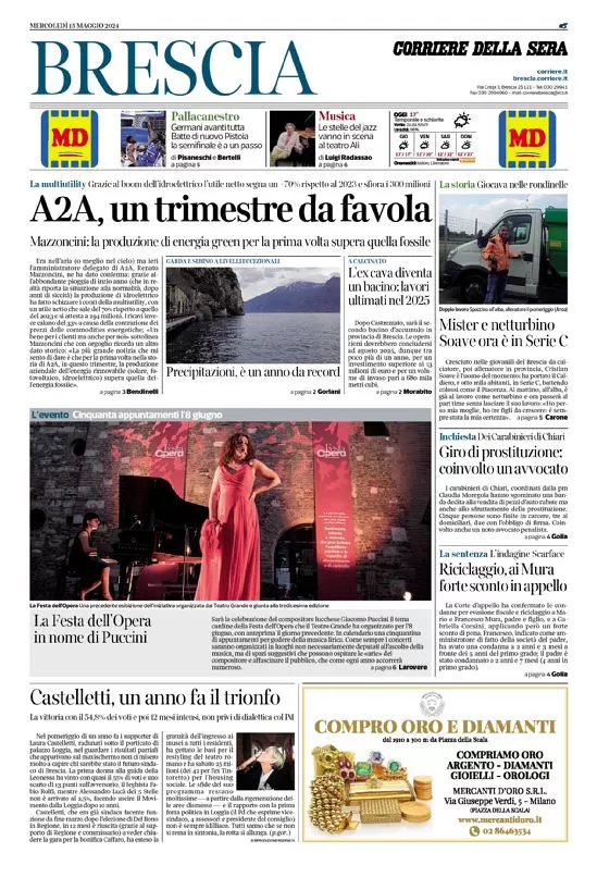 anteprima della prima pagina di corriere-della-sera-brescia del 15/05/2024