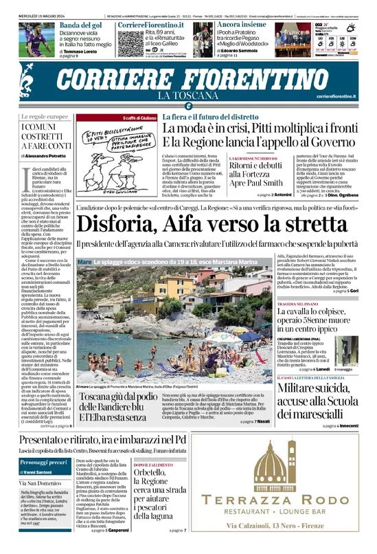 anteprima della prima pagina di corriere-fiorentino del 15/05/2024