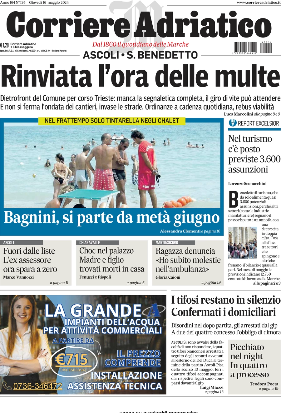 anteprima della prima pagina di corriere-adriatico-ascoli del 16/05/2024