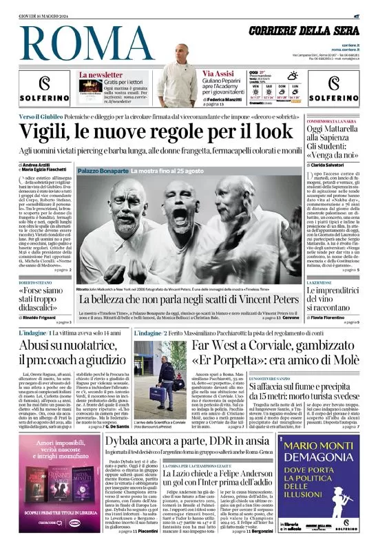 anteprima della prima pagina di corriere-della-sera-roma del 16/05/2024
