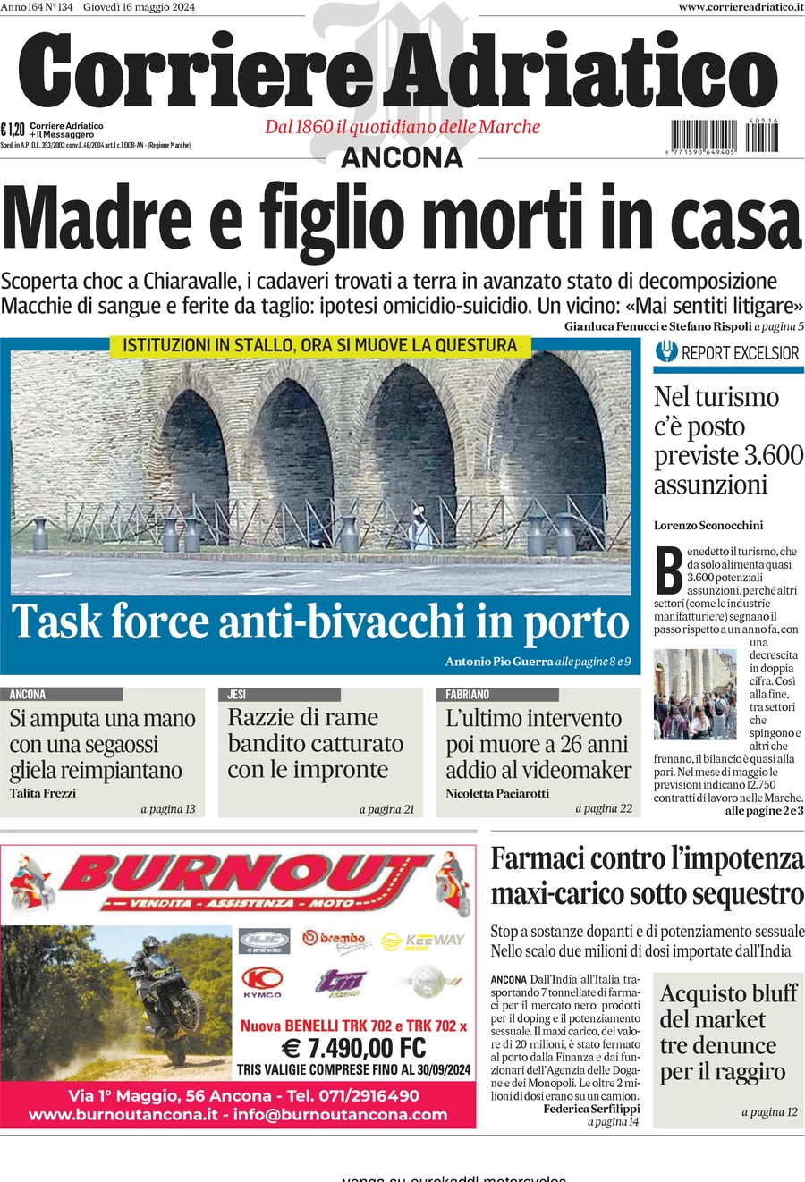 anteprima della prima pagina di corriere-adriatico-ancona del 16/05/2024