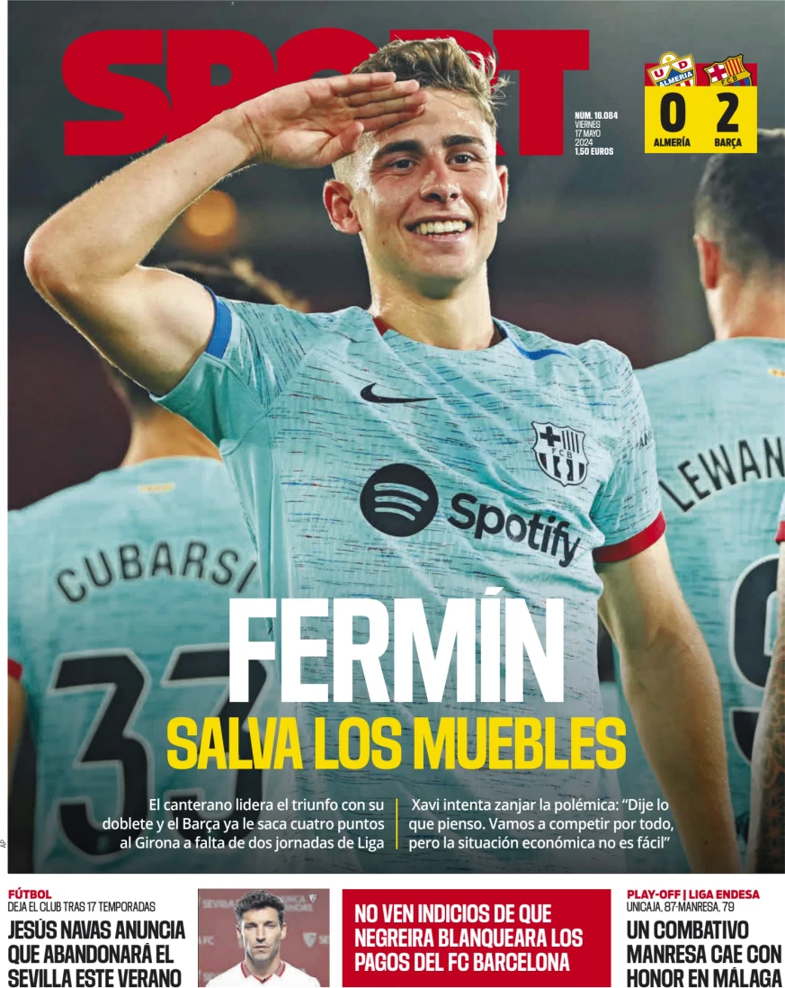 anteprima della prima pagina di sport-barcelona del 17/05/2024