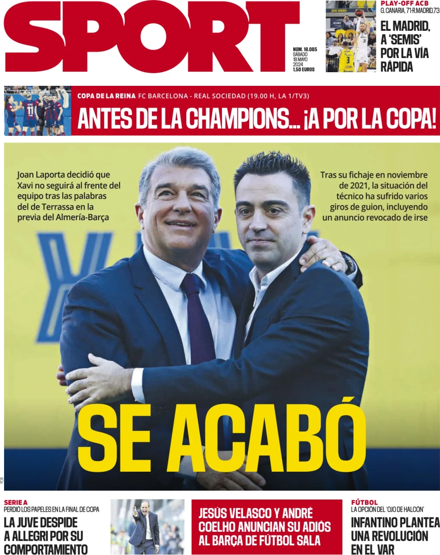 anteprima della prima pagina di sport-barcelona del 18/05/2024