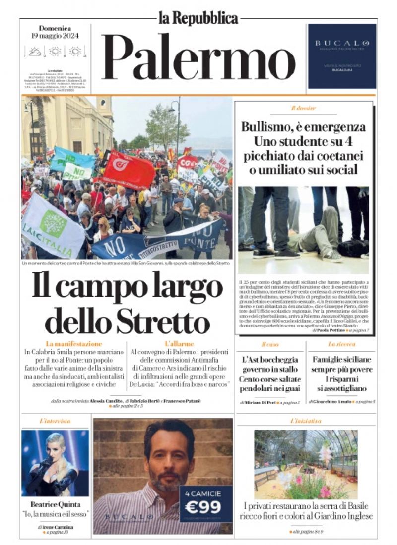 prima pagina - La Repubblica (Palermo) del 19/05/2024