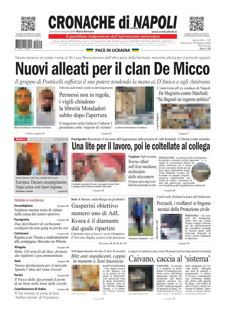 prima pagina - Cronache di Napoli del 19/05/2024