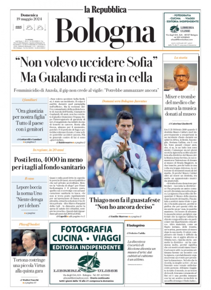 prima pagina - La Repubblica (Bologna) del 19/05/2024