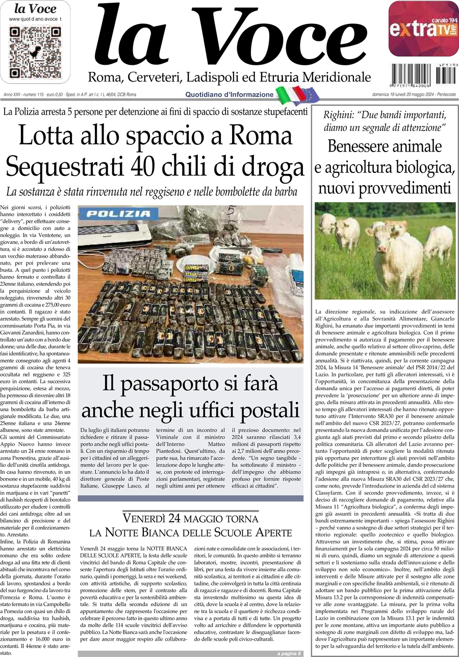 prima pagina - La Voce (Roma) del 19/05/2024