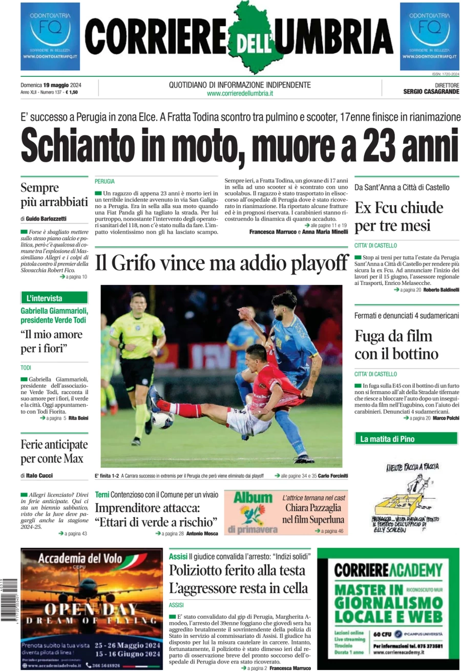 prima pagina - Corriere dell'Umbria del 19/05/2024