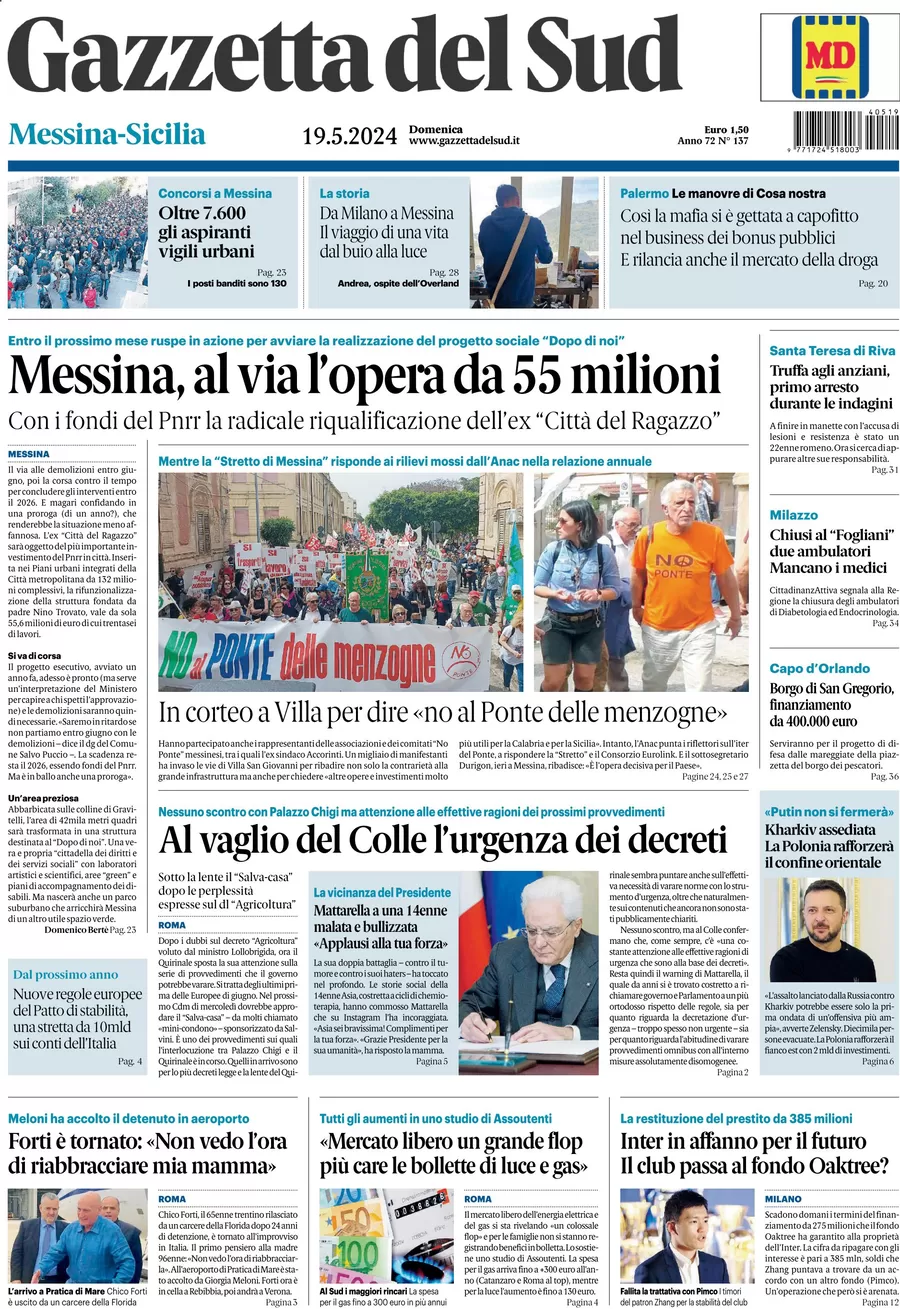 prima pagina - Gazzetta del Sud (Messina) del 19/05/2024