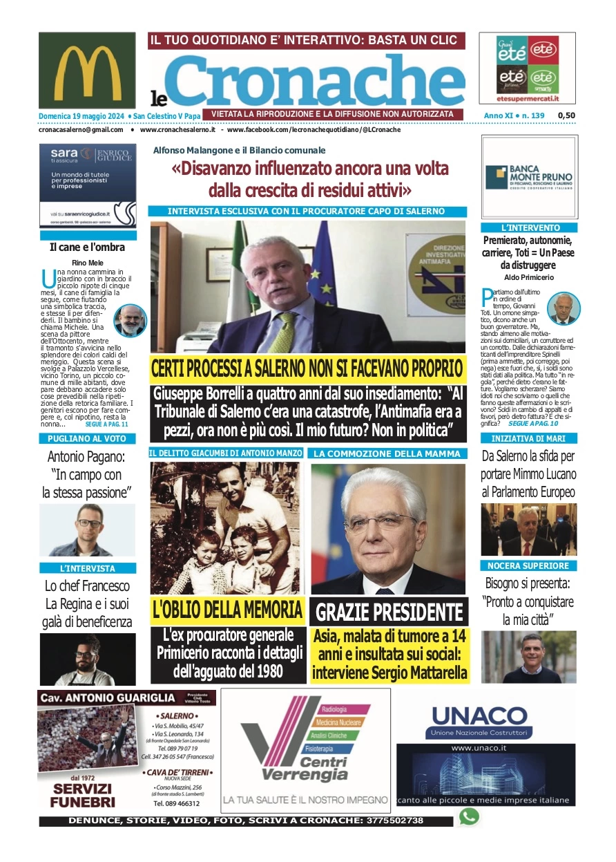 prima pagina - Le Cronache (Salerno) del 19/05/2024