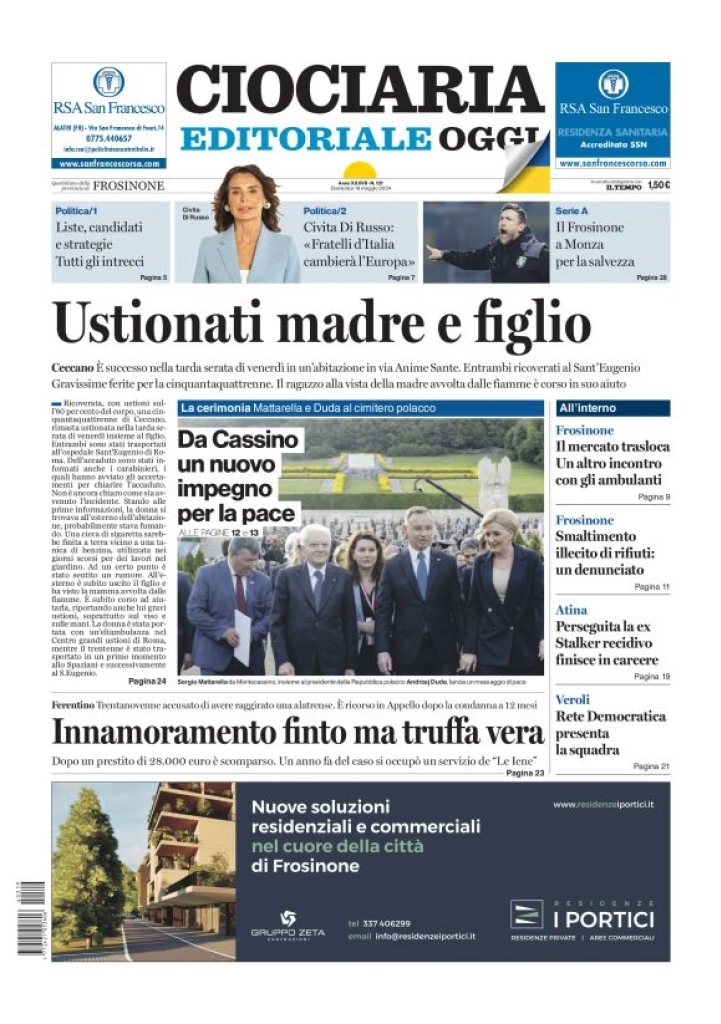 prima pagina - Ciociaria Editoriale Oggi del 19/05/2024