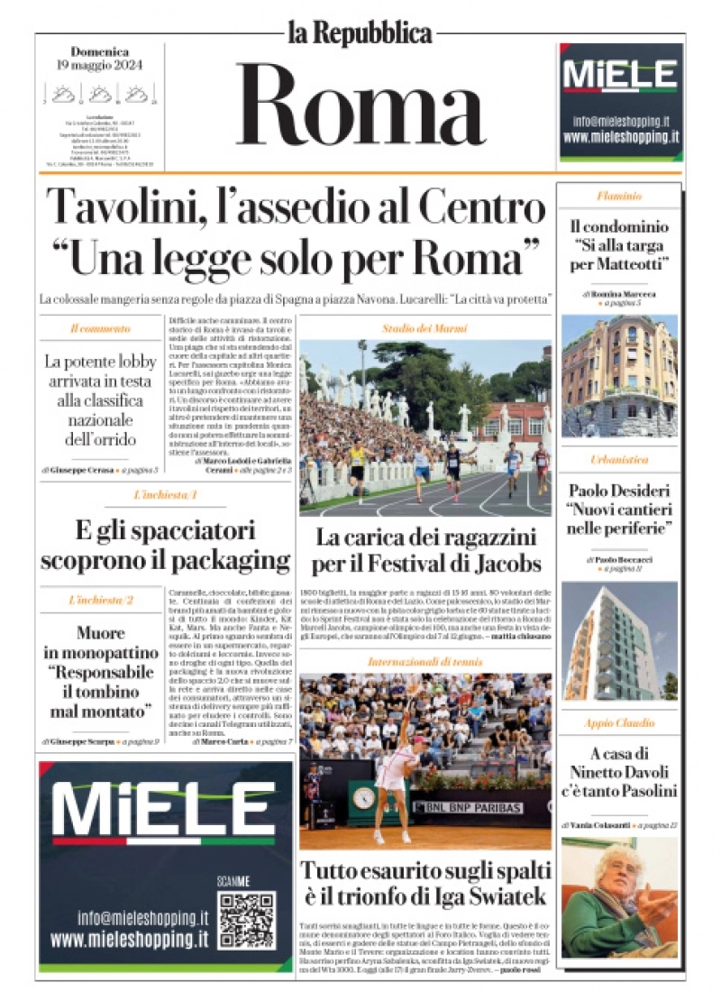 prima pagina - La Repubblica (Roma) del 19/05/2024