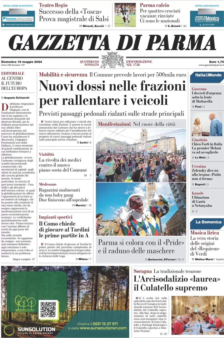 prima pagina - Gazzetta di Parma del 19/05/2024
