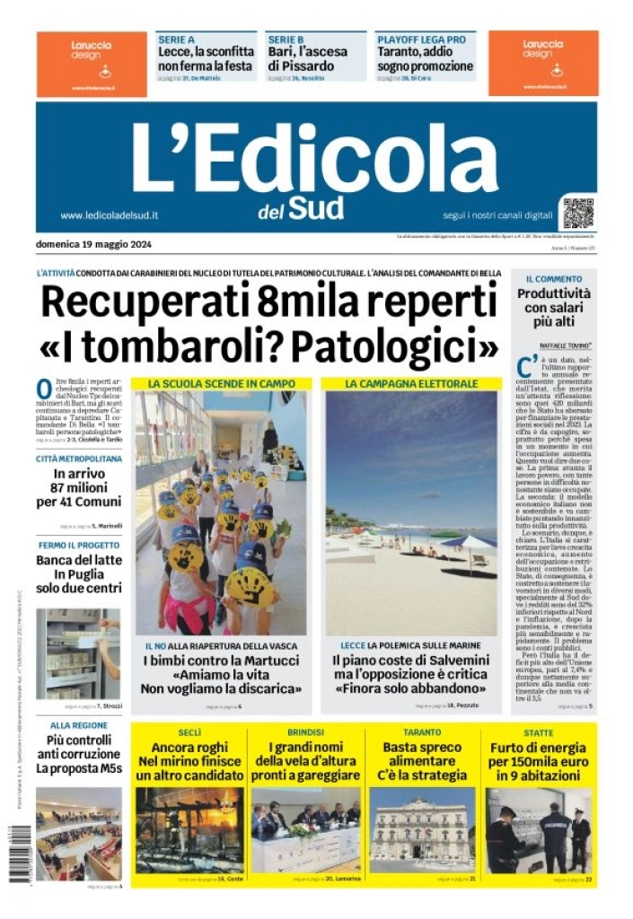 prima pagina - L'Edicola del Sud (Lecce) del 19/05/2024